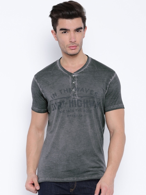 

Wrangler Grey Printed Henley T-shirt