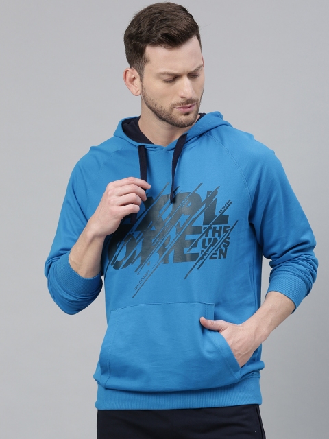 

Wildcraft Men Blue Printed Hooded Sweatshirt