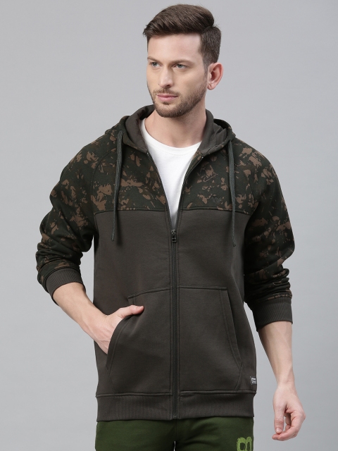 

Wildcraft Men Olive Green & Beige Camouflage Printed 8 Hooded Sweatshirt