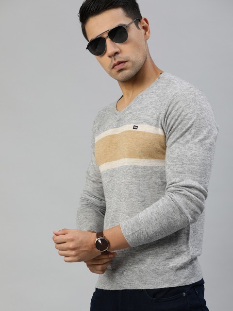

Arrow Sport Men Grey & Beige Striped Pullover Sweater