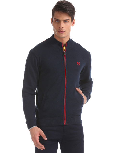 

Arrow Sport Men Navy Blue Solid Front-Open Sweater
