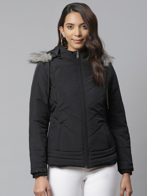 

Foreign Culture By Fort Collins Women Black Solid Detachable Hooded Parka Jacket