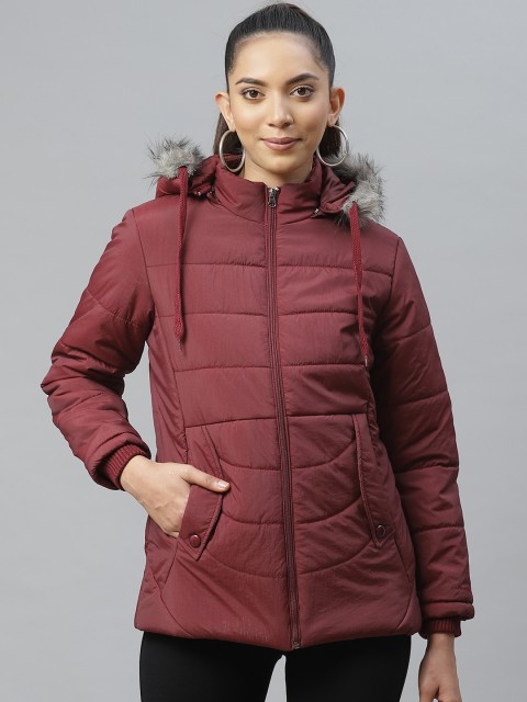 

Foreign Culture By Fort Collins Women Maroon Lightweight Detachable Hood Parka Jacket