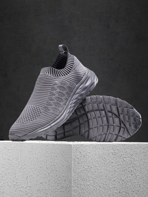 

HRX by Hrithik Roshan Men Grey Woven Design Soft Walk Slip-On Shoes