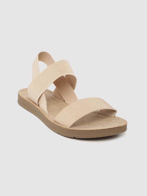 

Mast & Harbour Women Beige Croc Textured Open Toe Flats