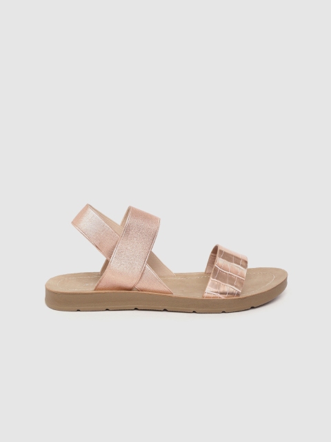 

Mast & Harbour Women Rose Gold-Toned Croc Textured Open Toe Flats