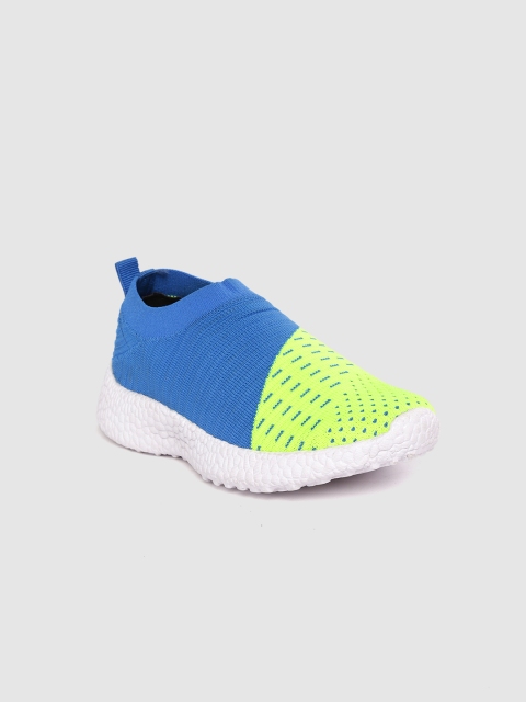 

Provogue Boys Fluorescent Green & Blue Colourblocked Woven Design Slip-On Sneakers