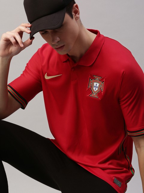

Nike Men Red Solid dri-FIT Polo Collar SHORT SLEEVE Football T-shirt with Applique Detail