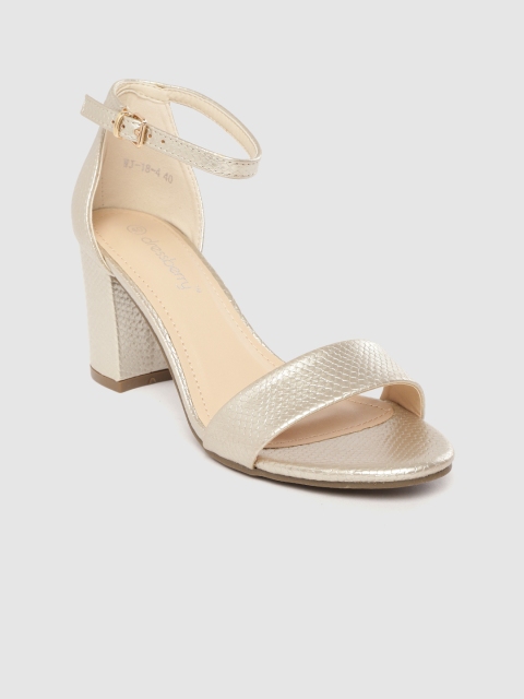 

DressBerry Women Muted Gold-Toned Mid-Top Snakeskin Textured Block Heels