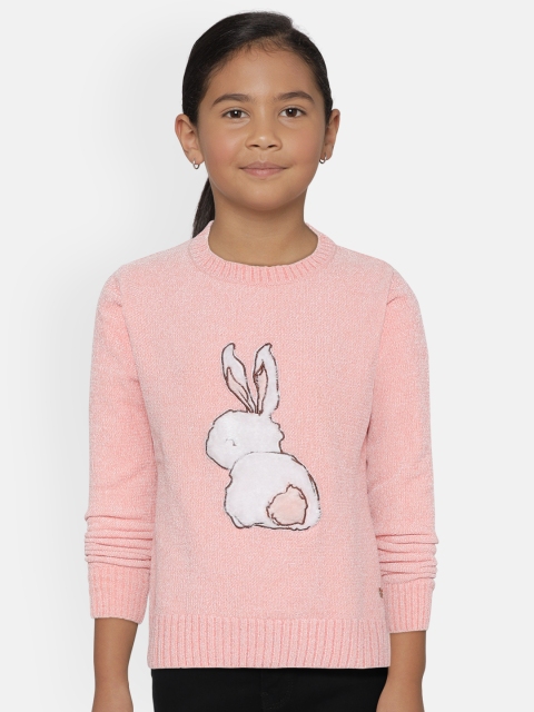 

Gini and Jony Girls Peach-Coloured & White Bunny Applique Pullover