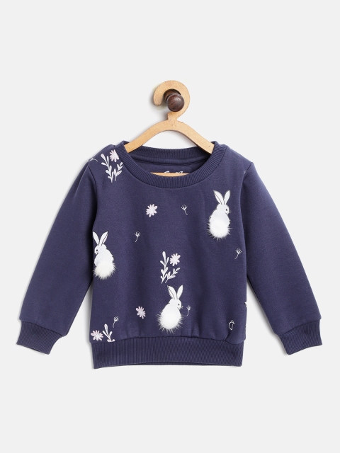 

Gini and Jony Girls Navy Blue & White Rabbit Print Sweatshirt with Faux Fur Trim