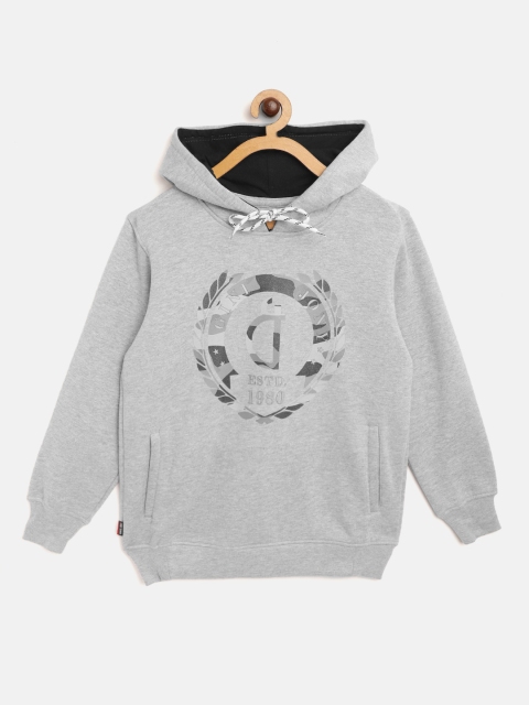 

Gini and Jony Boys Grey Melange Brand Logo Printed Hooded Sweatshirt