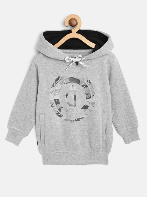 

Gini and Jony Boys Grey Melange Brand Logo Print Hooded Sweatshirt