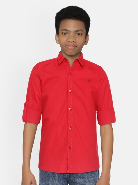 

Gini and Jony Boys Red Pure Cotton Regular Fit Solid Casual Shirt with Bow Tie