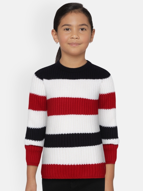 

Gini and Jony Girls Navy Blue & White Striped Acrylic Sweater