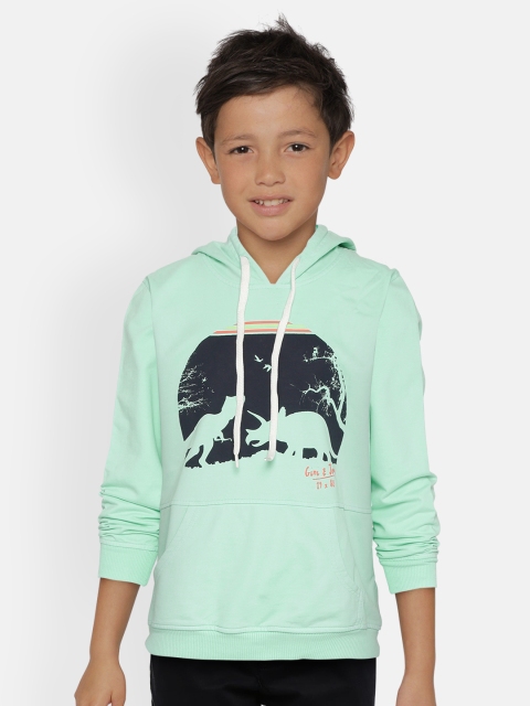 

Gini and Jony Boys Sea Green & Black Dinosaur Print Hooded Sweatshirt