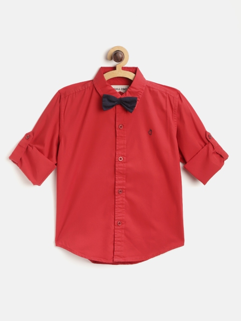 

Gini and Jony Boys Red Regular Fit Solid Pure Cotton Casual Shirt with Detachable Bow