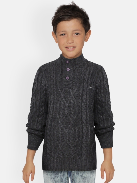 

Gini and Jony Boys Charcoal Grey Cable Knit Self Design Acrylic Sweater