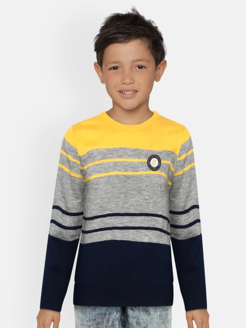 

Gini and Jony Boys Yellow & Grey Melange Striped Pullover