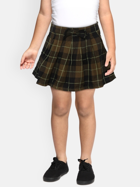 

Gini and Jony Girls Olive Green & Black Checked Mini A-Line Pure Cotton Skirt