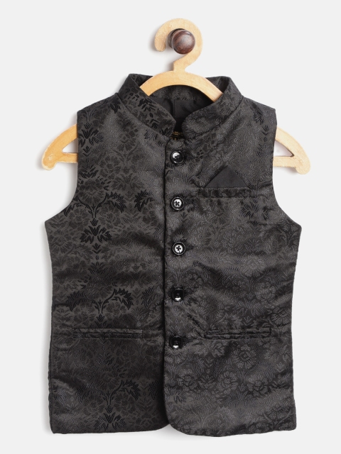 

Gini And Jony Boys Black Woven Design Nehru Jacket