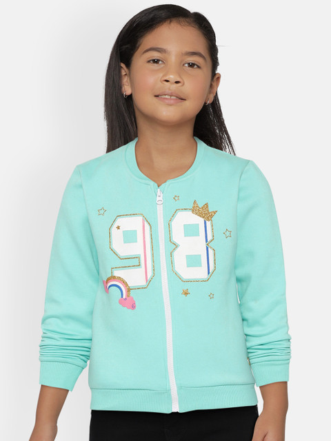 

Gini and Jony Girls Sea Green & White Printed Sweatshirt