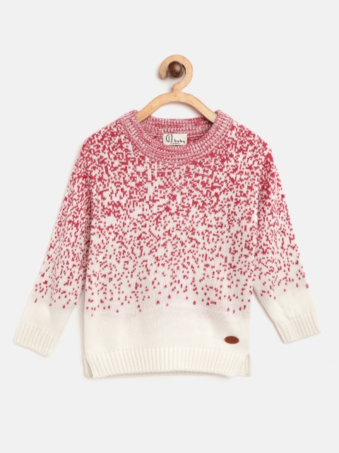 

Gini and Jony Girls Red & White Abstract Self Design Pullover