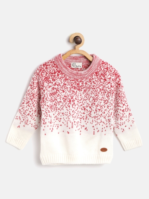 

Gini and Jony Girls White & Red Self-Design Sweater