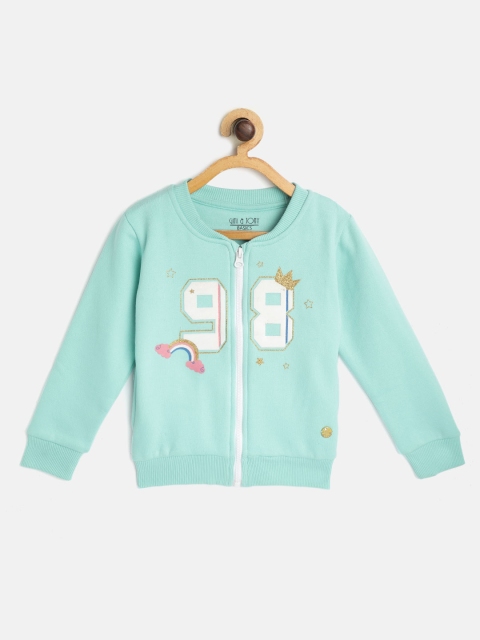 

Gini and Jony Girls Sea Green & White Typography & Rainbow Print Sweatshirt