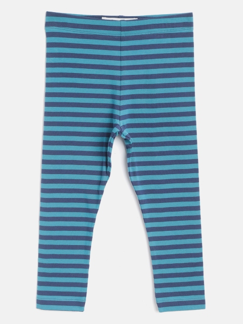 

Marks & Spencer Girls Blue Striped Ankle-Length Leggings