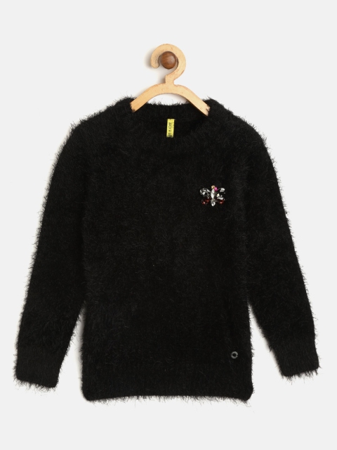 

Gini and Jony Girls Black Solid Fuzzy Pullover