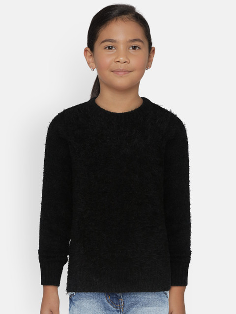 

Gini and Jony Girls Black Solid Fuzzy Pullover