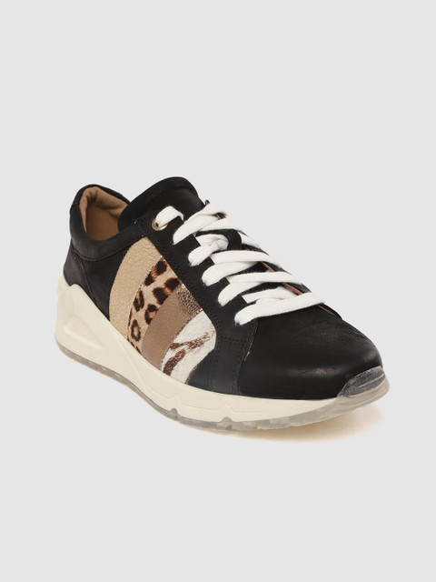 

Marks & Spencer Women Black Solid Sneakers with Leopard Print Detail