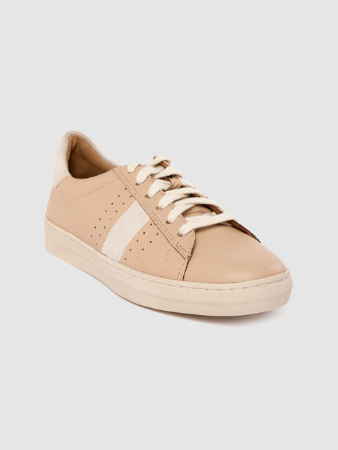 

Marks & Spencer Women Beige & Nude-Coloured Leather Perforated Sneakers
