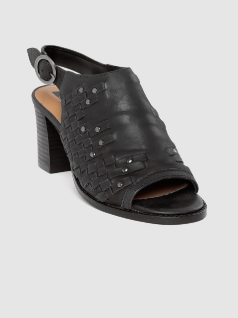 

Marks & Spencer Women Black Leather Basketweave Heels