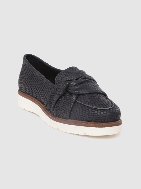 

Marks & Spencer Women Black Leather Snakeskin Textured Slip-Ons