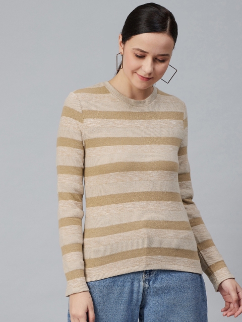 

Marks & Spencer Women Beige Striped Pullover Sweater
