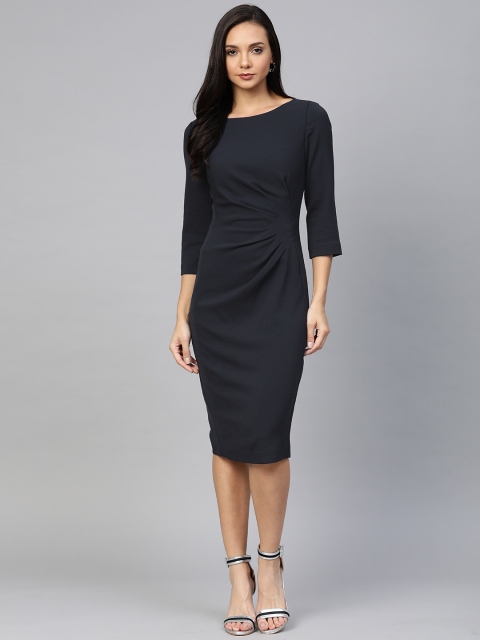 

Marks & Spencer Women Navy Blue Solid Sheath Dress With Pleated Detail