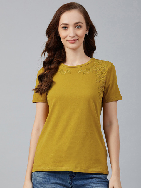 

Marks & Spencer Women Mustard Brown Solid Round Neck T-shirt
