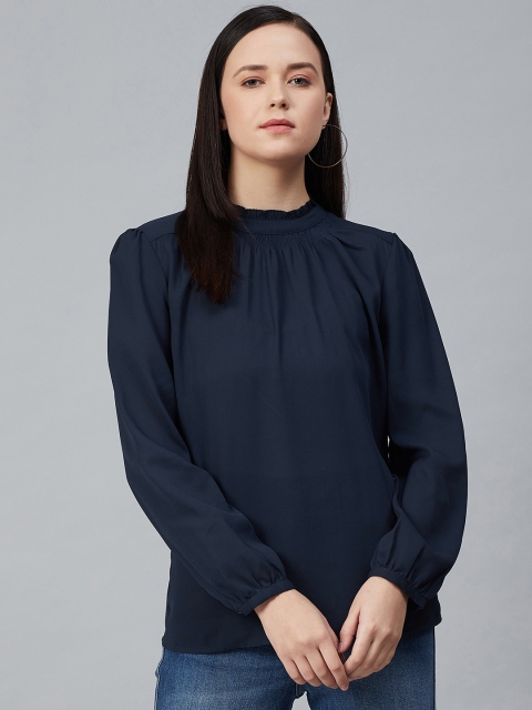 

Marks & Spencer Women Navy Blue Solid High Neck Top