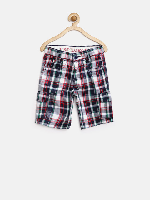 

U.S. Polo Assn. Boys Navy & White Checked 3/4th Shorts, Navy blue