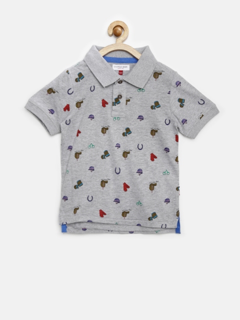 

U.S. Polo Assn. Boys Grey Melange Printed Polo Pure Cotton T-shirt