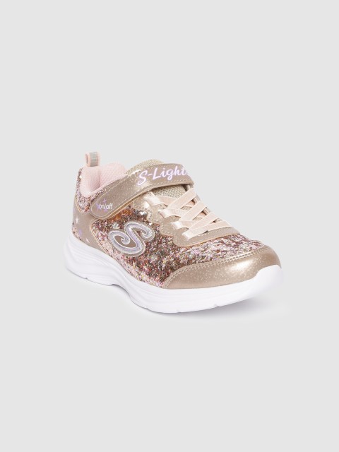

Skechers Girls Gold-Toned Embellished GLIMMER KICKS-GLITTER N'GLOW Sneakers