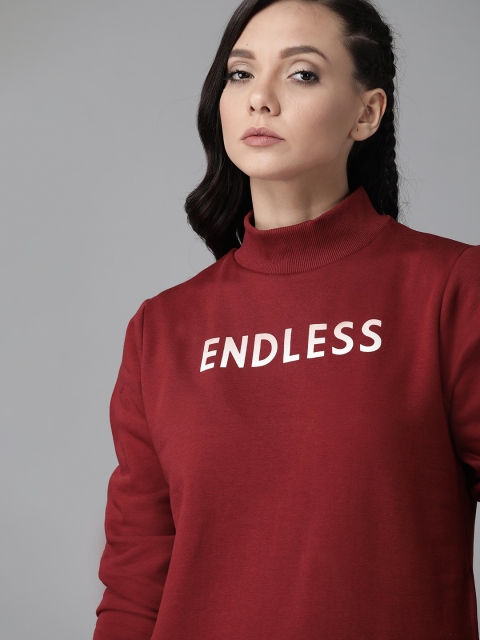 

Roadster Women Maroon & White Printed Sweatshirt