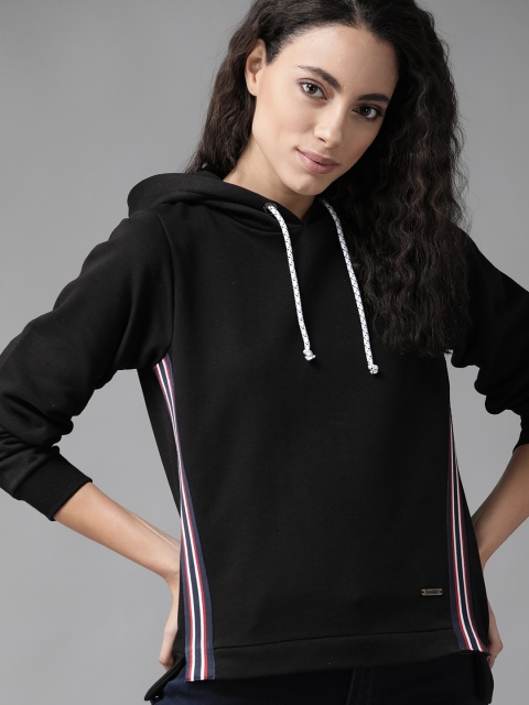 

Roadster Women Black Solid Hooded Sweatshirt