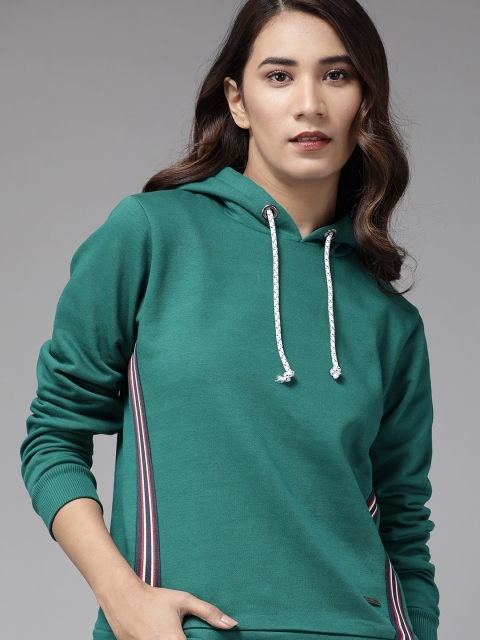 

Roadster Women Green Solid Hooded Sweatshirt