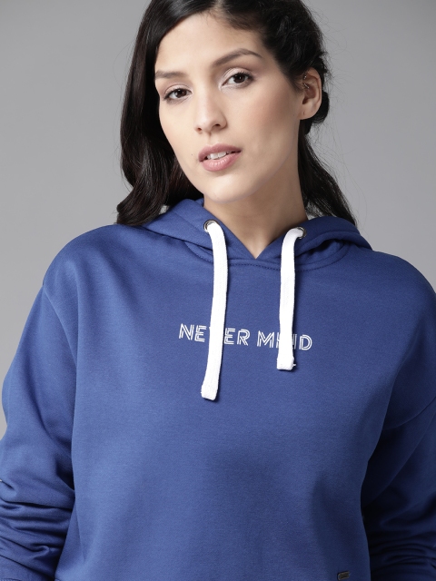 

Roadster Women Navy Blue Printed Detail Hooded Sweatshirt