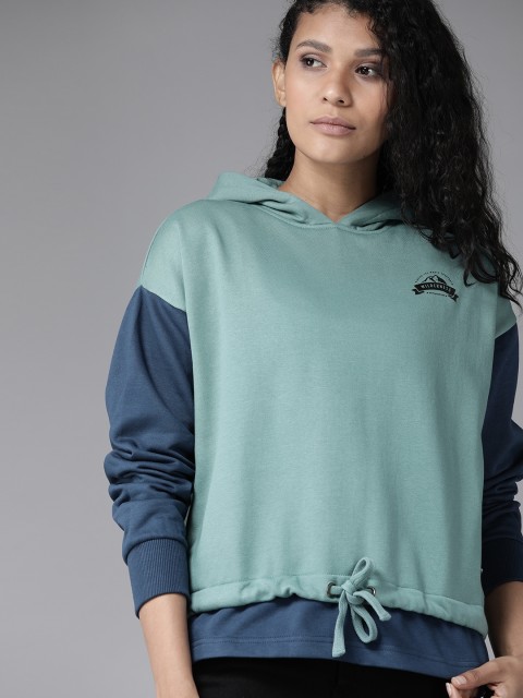 

Roadster Women Sea Green Antiviral Protective Finish Solid Hooded Sweatshirt