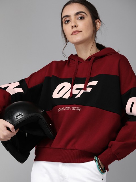 

Roadster Women Maroon Printed Hooded Sweatshirt