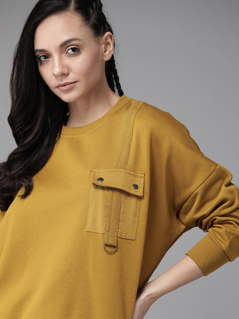 

Roadster Women Mustard Yellow Solid Sweatshirt